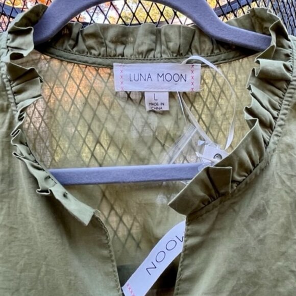 SOLD Anthropologie Luna Moon Eyelet Embroidered Floral Green 2 Piece Pants Top L - Picture 8 of 15